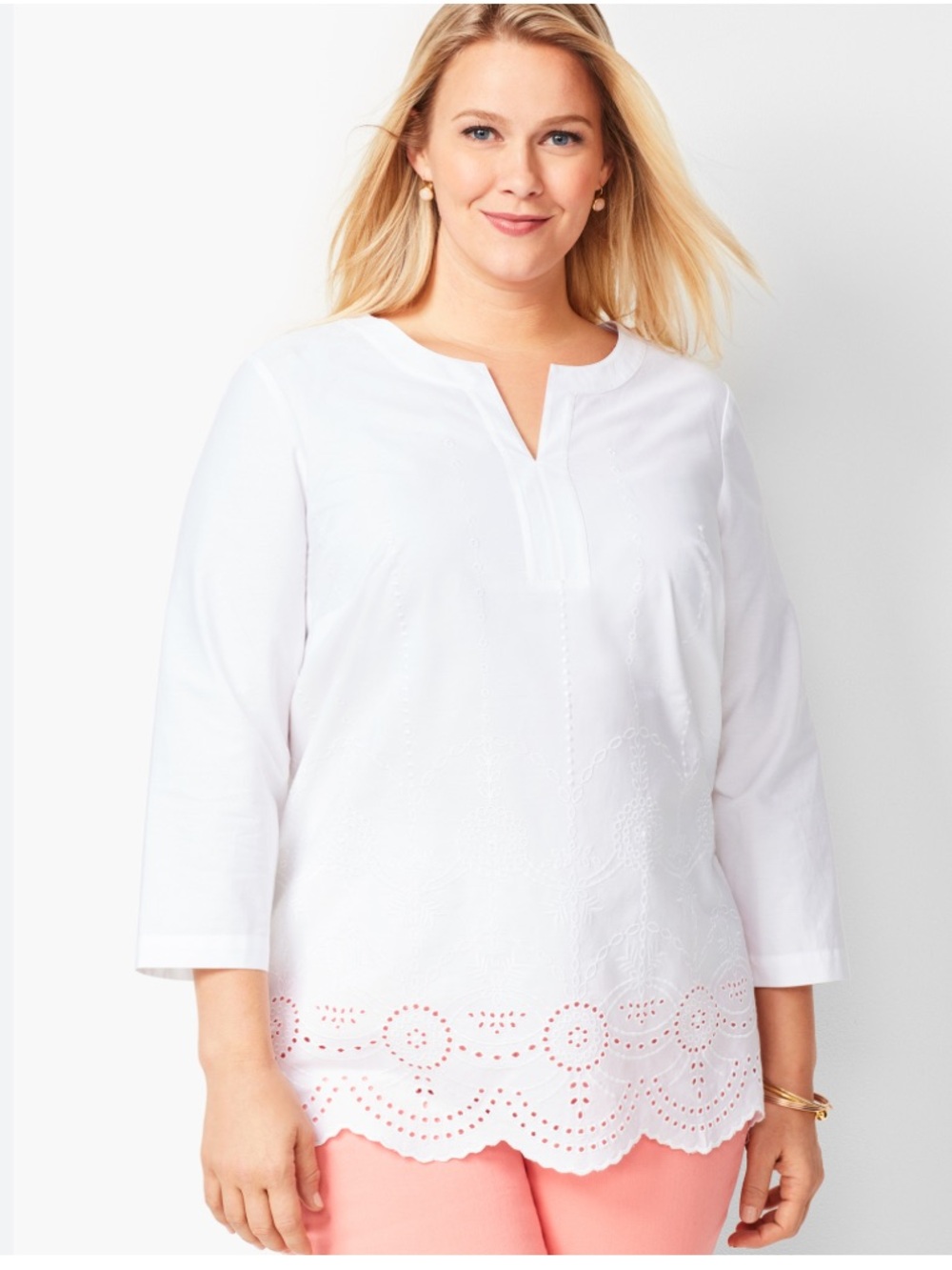 Talbots NWT 100% Cotton White Eyelet Lace Scalloped Edge Tunic Top Blouse 3X